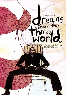 Film poster for "Dreams From The Third World" featuring a stylized figure seated beneath a large red butterfly-like shape.