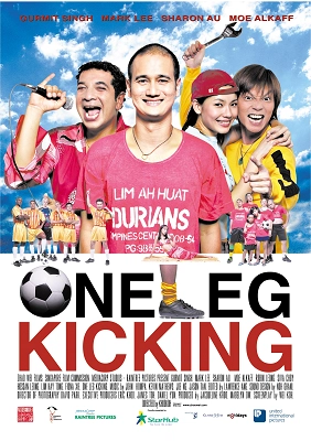 Film poster for 'One Leg Kicking', a Singaporean comedy about an amateur soccer team's journey to victory.